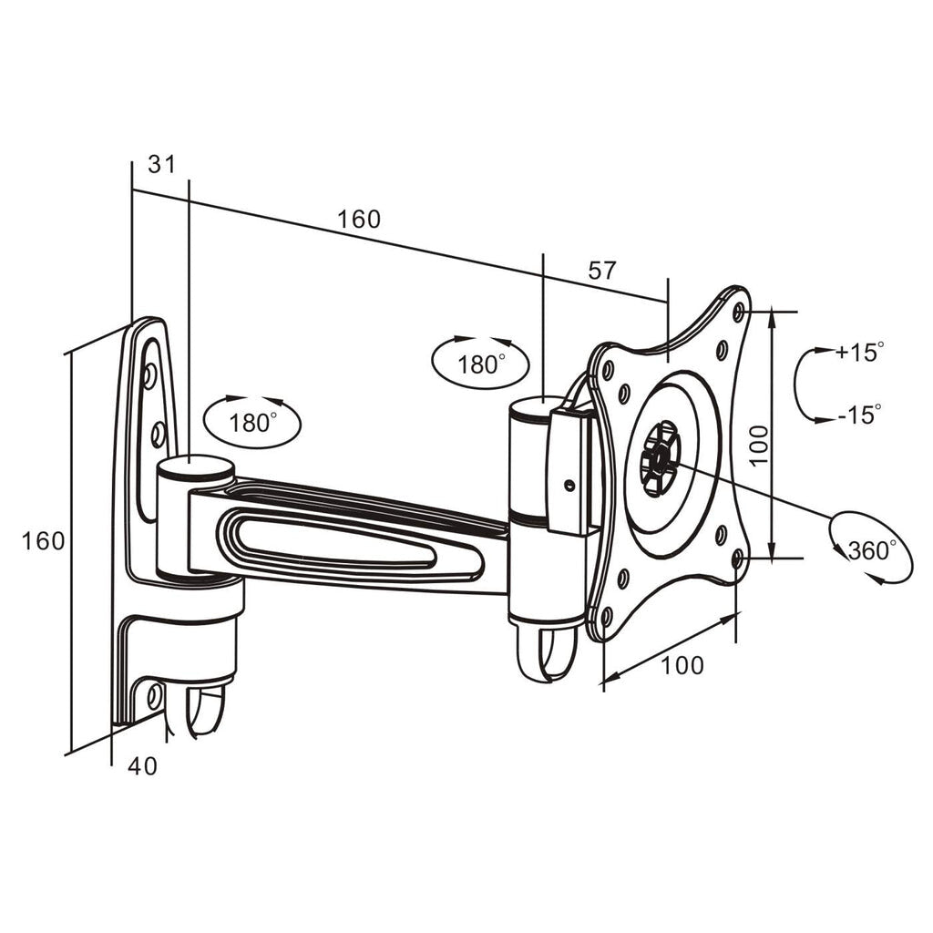 Manhattan Soporte para monitor, de pared, movimiento articulado, pantalla plana de 13" a 27" máximo 15 kg