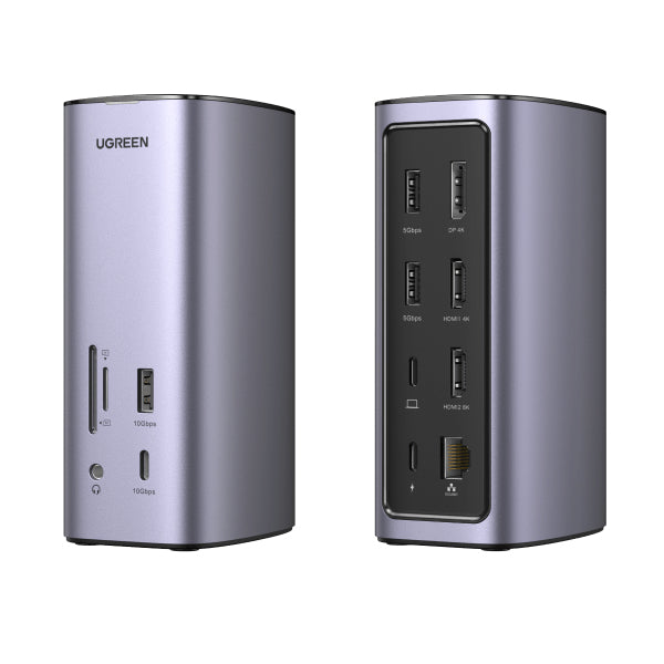 HUB USB-C (Docking Revodok Pro) 12 en 1 | 2 USB-A 3.0 | 1 USB-C PD Carga 100W | 1 USB-A 3.1 | 1 USB-C 3.1 | HDMI 4K | HDMI 8K Ultra HD | Display Port 4K | RJ45 (Gigabit) | Lector Tarjeta SD + Micro SD (TF) | Jack Audio 3.5mm.