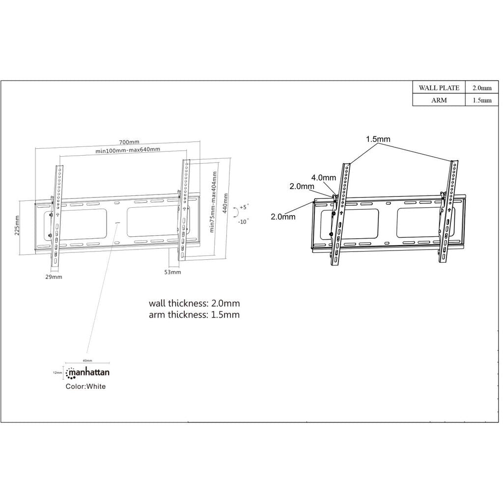 Manhattan Soporte para TV, de pared, con inclinación, pantallas planas de 37" a 80" de máximo 80 kg