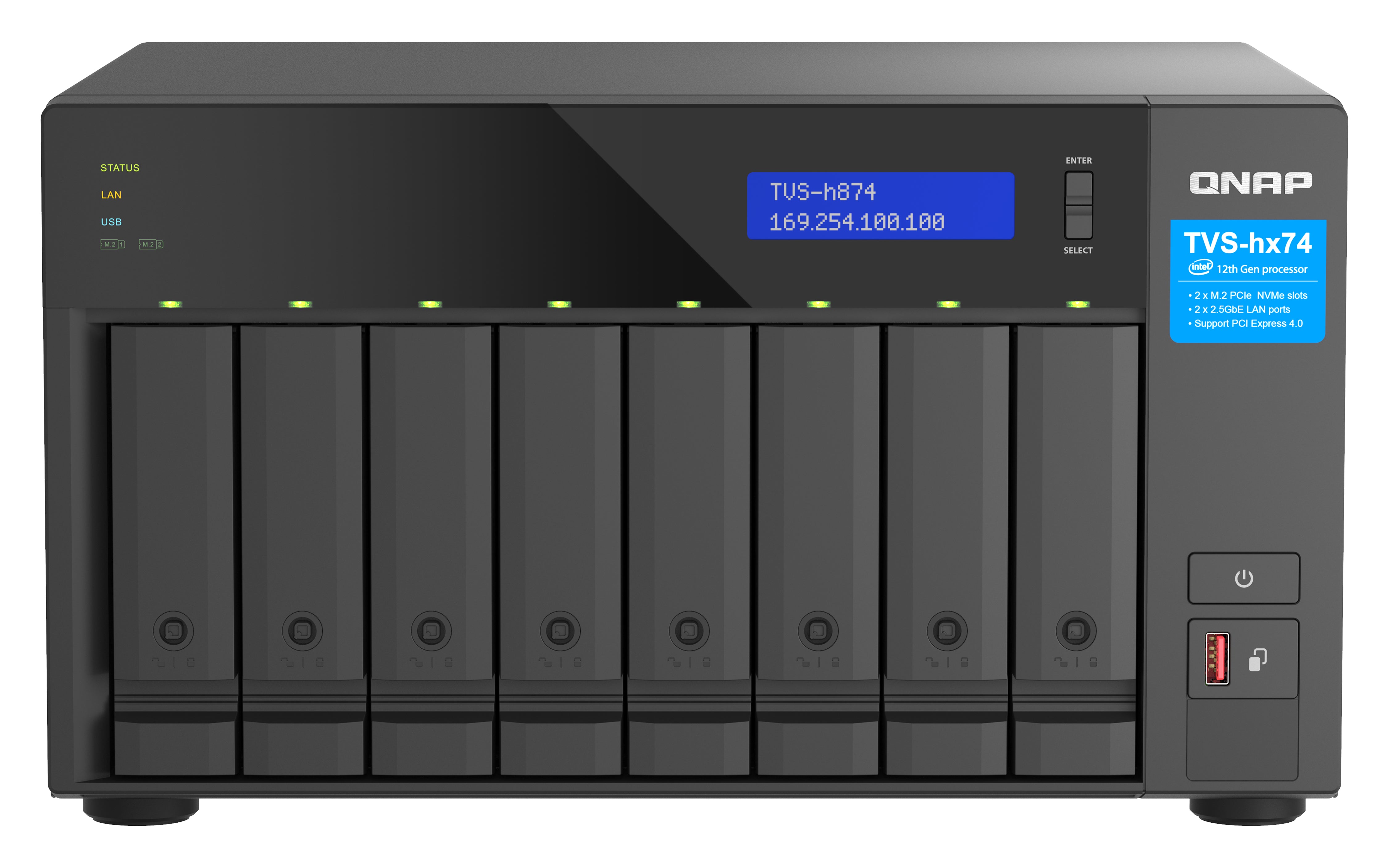 NAS QNAP TVS-H874-I5-32G/ 8 BAHIAS SEIS NUCLEOS 2.5GHZ/32GB DDR4 HASTA 64GB/2 PTO 2,5 GBE/USB 3.2 X2/ HOTSWAP/ NO INCLUYE DISCOS/ HDMI 1.4B/ INTEL CORE I5-12400/ TORRE