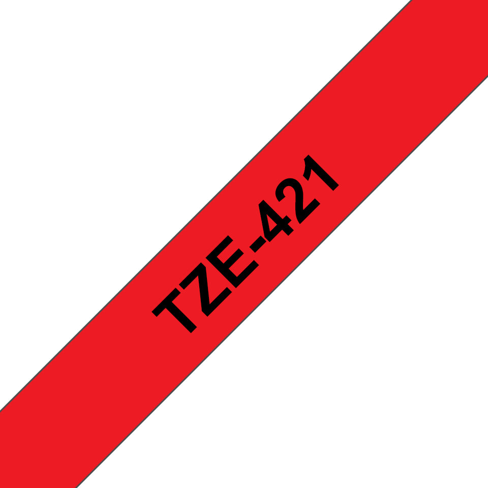 Cinta Brother TZE421 Laminada Estándar Texto Negro Sobre Cinta Roja 9mmx8m