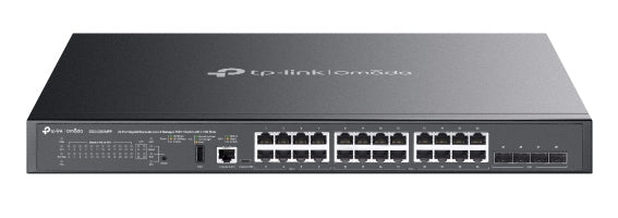 Switch Omada L3 SDN Administrable / 24 puertos PoE af/at Gigabit y 4 puertos SFP+ / Presupuesto PoE 720W / Funciones RIP, VRRP, Servidor DHCP / Administración centralizada OMADA / Fuente Redundante