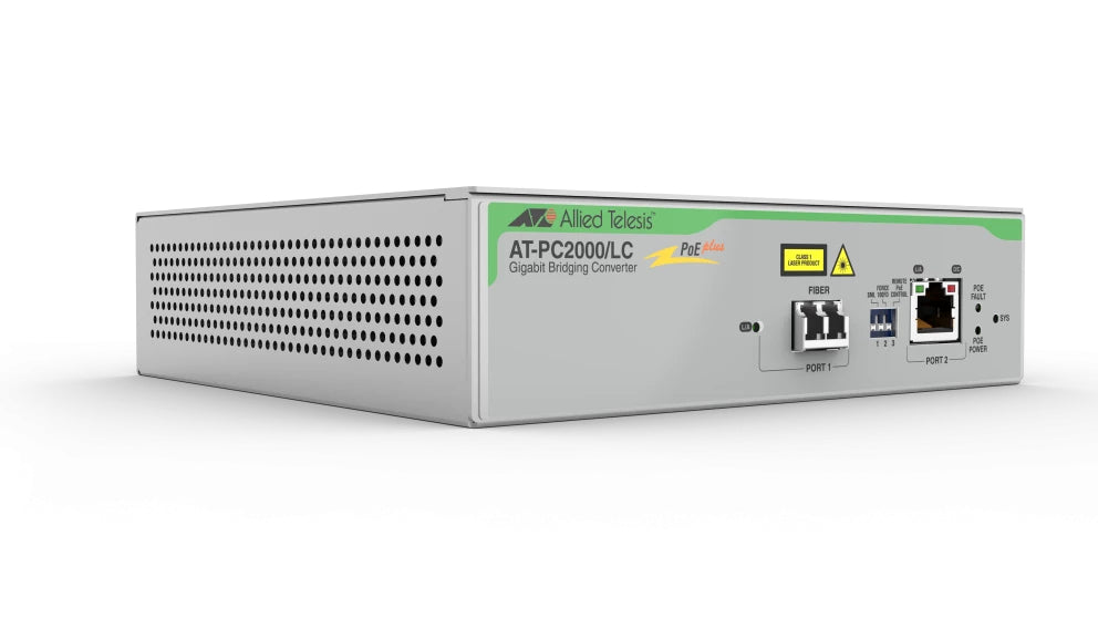Convertidor de medios Gigabit Ethernet PoE+ a fibra óptica, conector LC, multimodo (MMF), distancia hasta 550 m