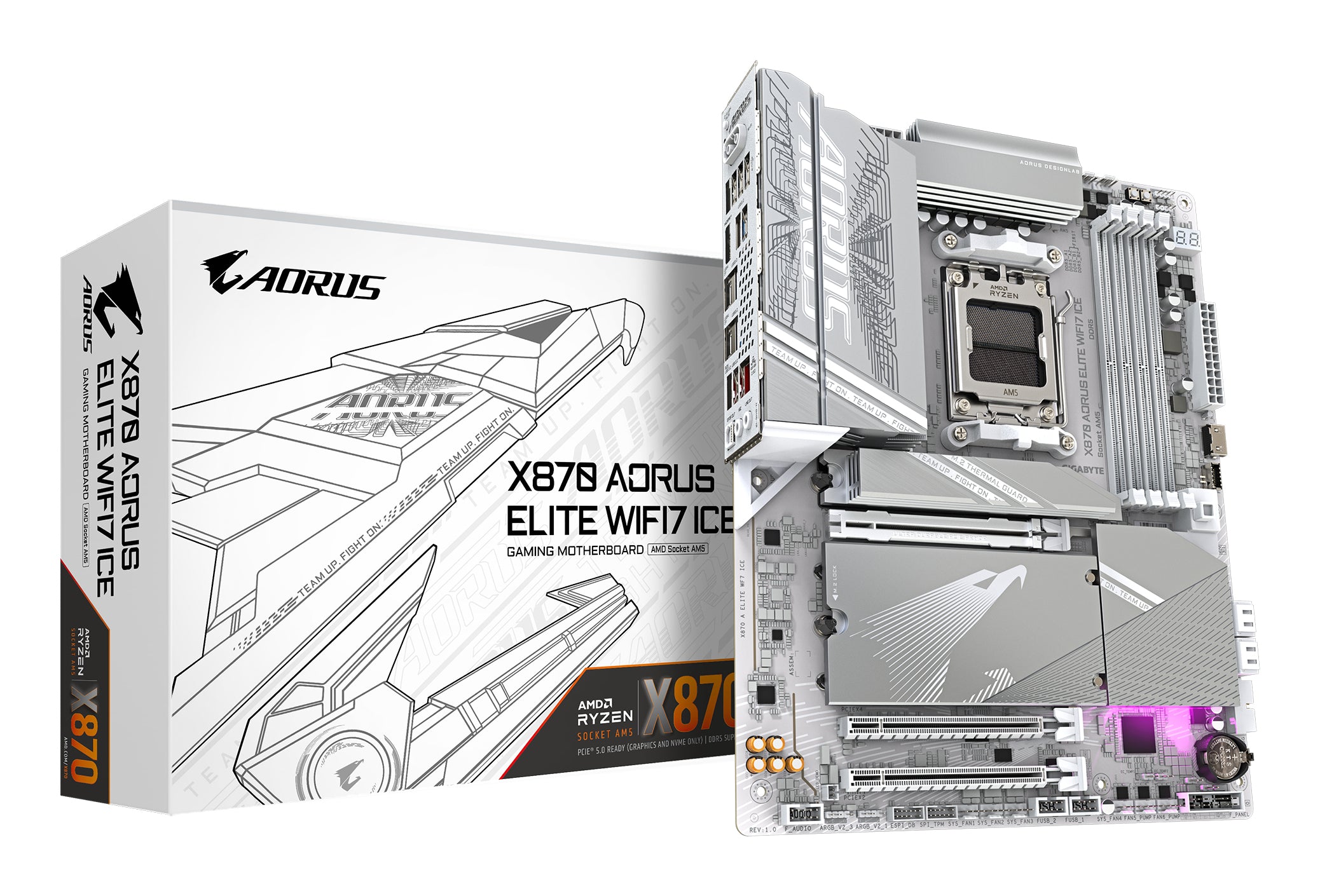 TARJETA MADRE GIGABYTE X870 A ELITE WF7 ICE / SOCKET AM5 / DDR5 X4 8200 MT/S / WIFI 7 / BT 5.4 / PCIE X16 5.0 / M.2 / ATX / GAMER