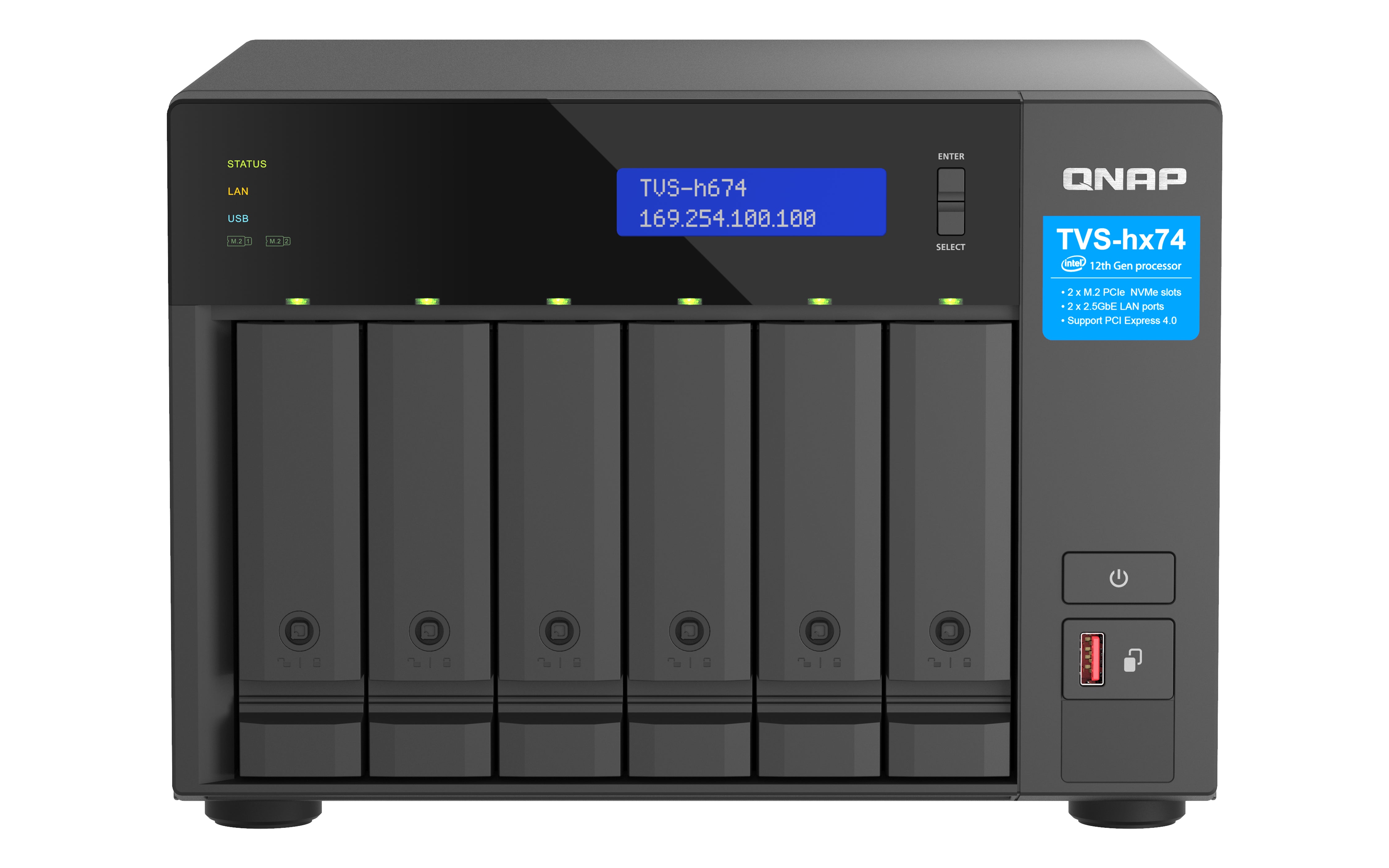 NAS QNAP TVS-H674-I3-16G-US/ 6 BAHIAS NUCLEO CUADRUPLE 3.3GHZ/16GB DDR4 HASTA 64GB/2 PTO 2,5 GBE/USB 3.2 X2/ HOTSWAP/ NO INCLUYE DISCOS/ HDMI 1.4B/ INTEL CORE I3-12100