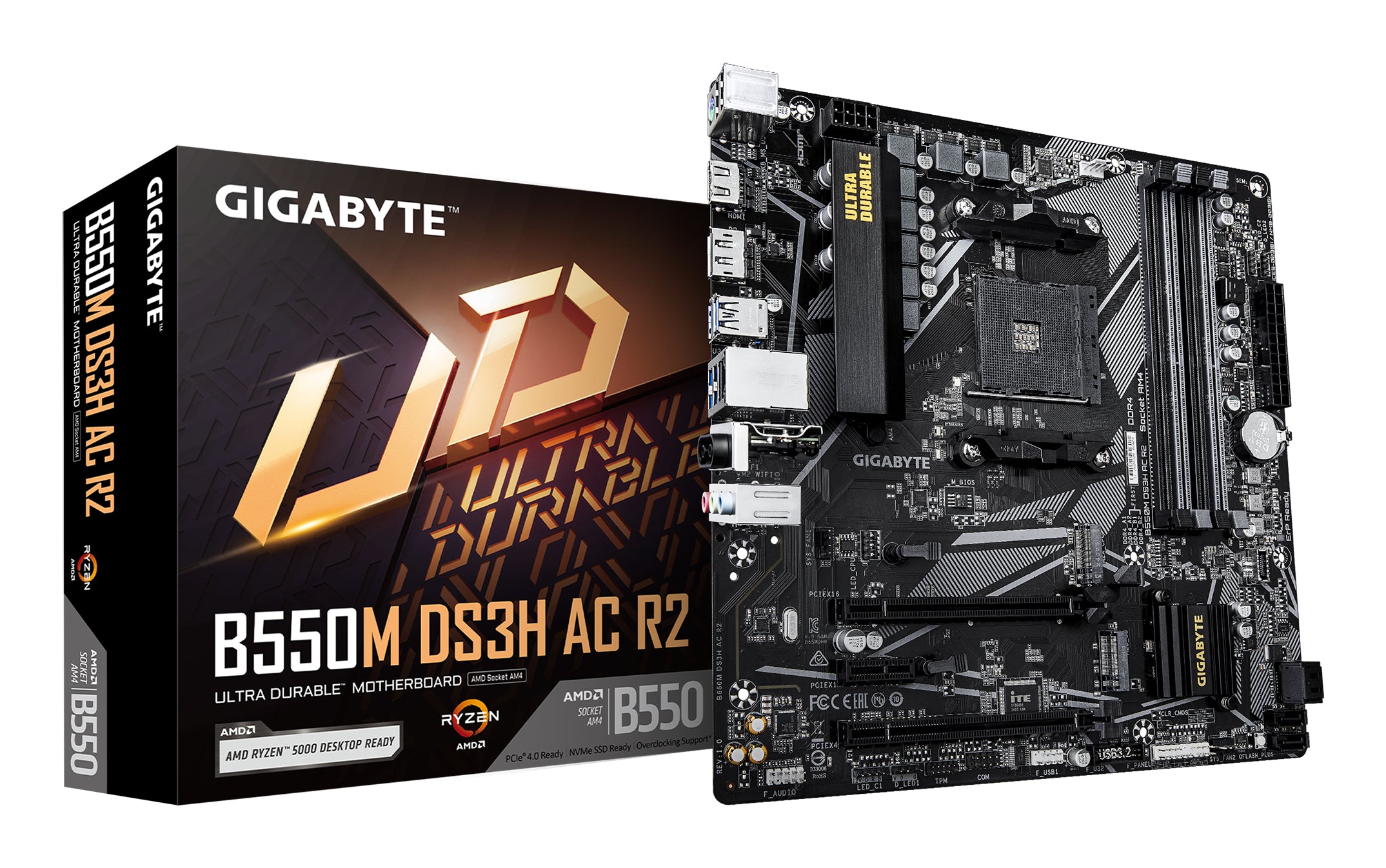 TARJETA MADRE GIGABYTE B550M DS3H AC R2 / SOCKET AM4 / 4X DDR4 / 1 X DP / 1 X HDMI / WIFI / BT 5.0 / MICRO ATX
