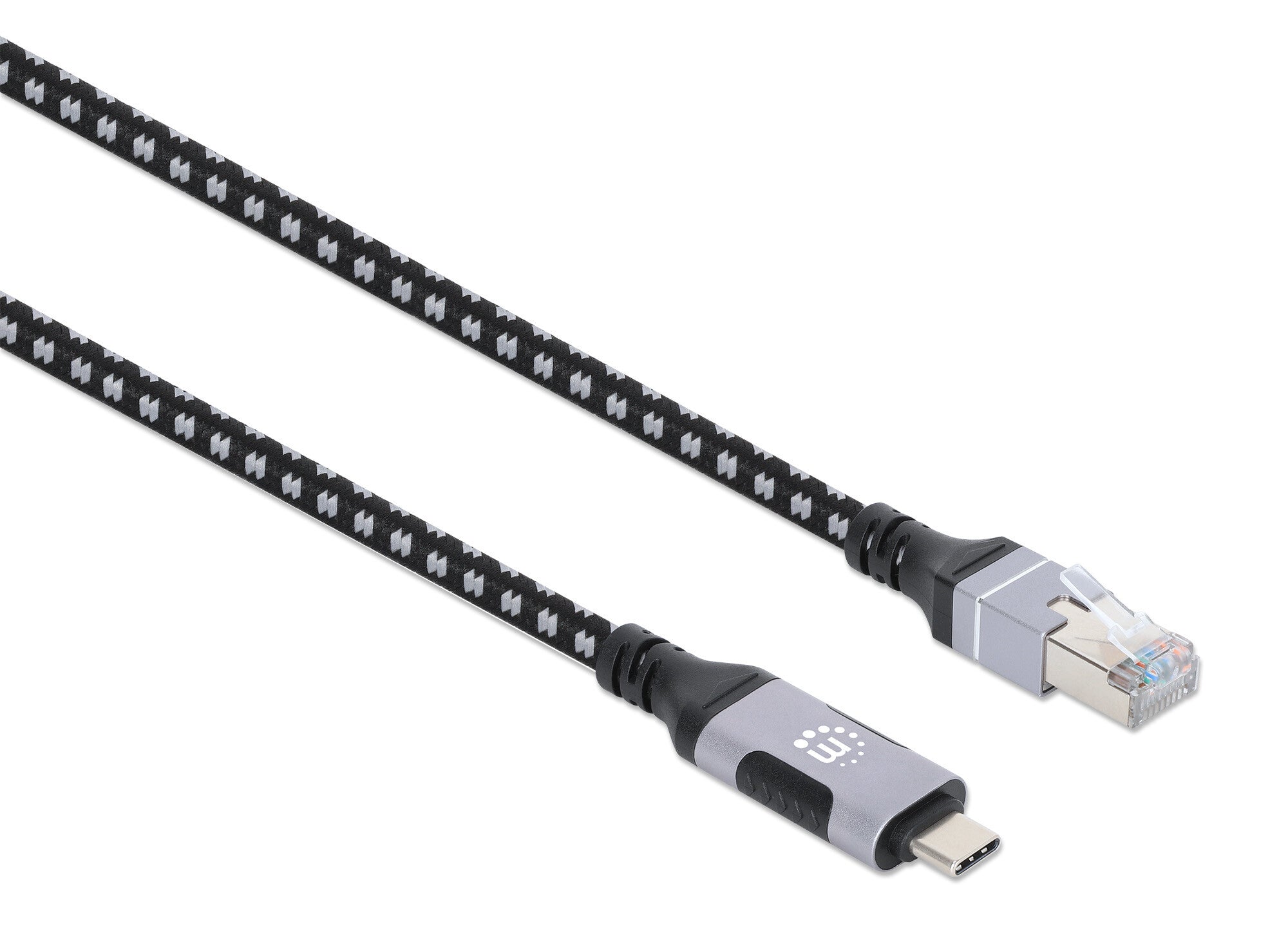 Manhattan 394826 cable de red Negro, Plata 2 m