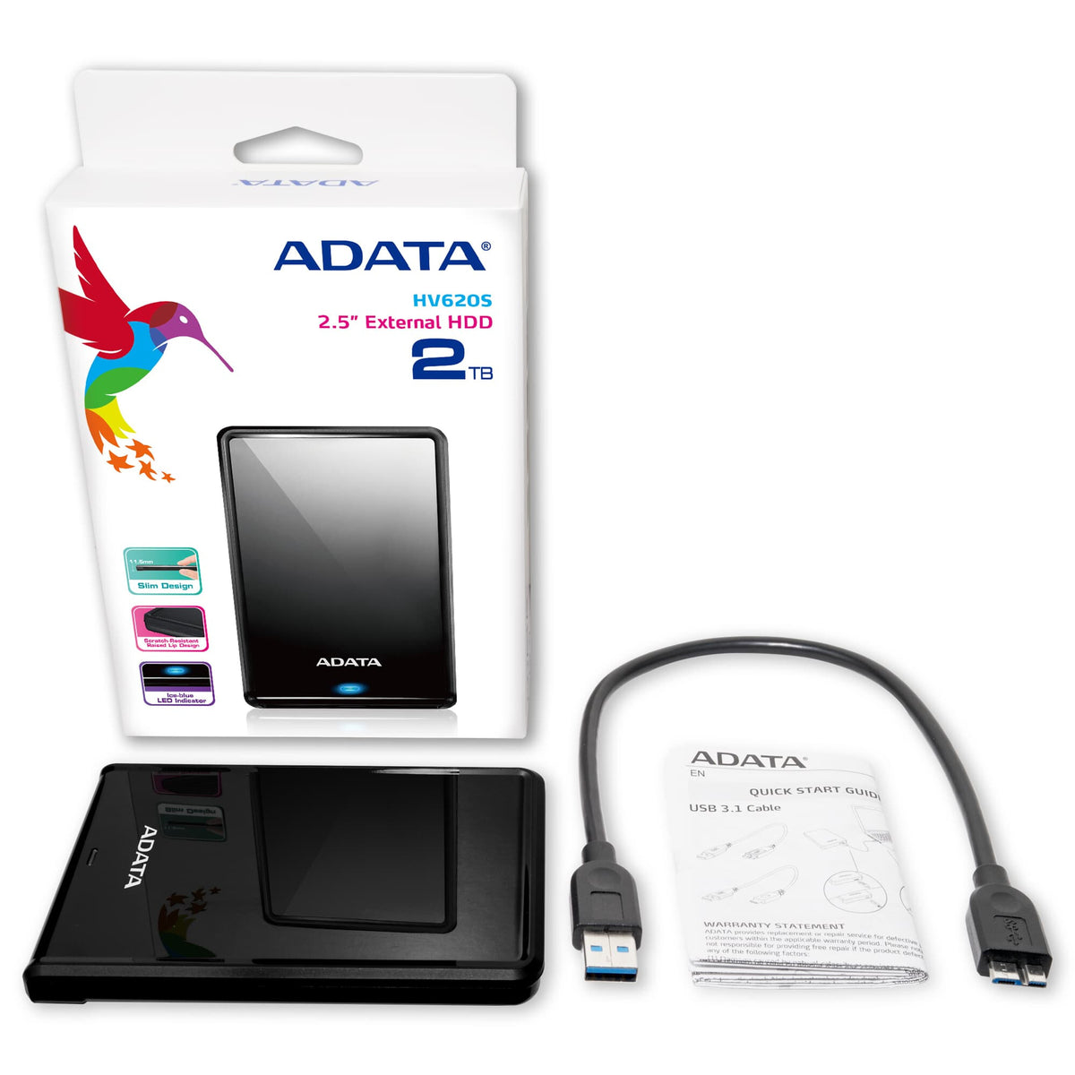 ADATA HV620S disco duro externo 2 TB USB Tipo C 3.2 Gen 1 (3.1 Gen 1) Negro