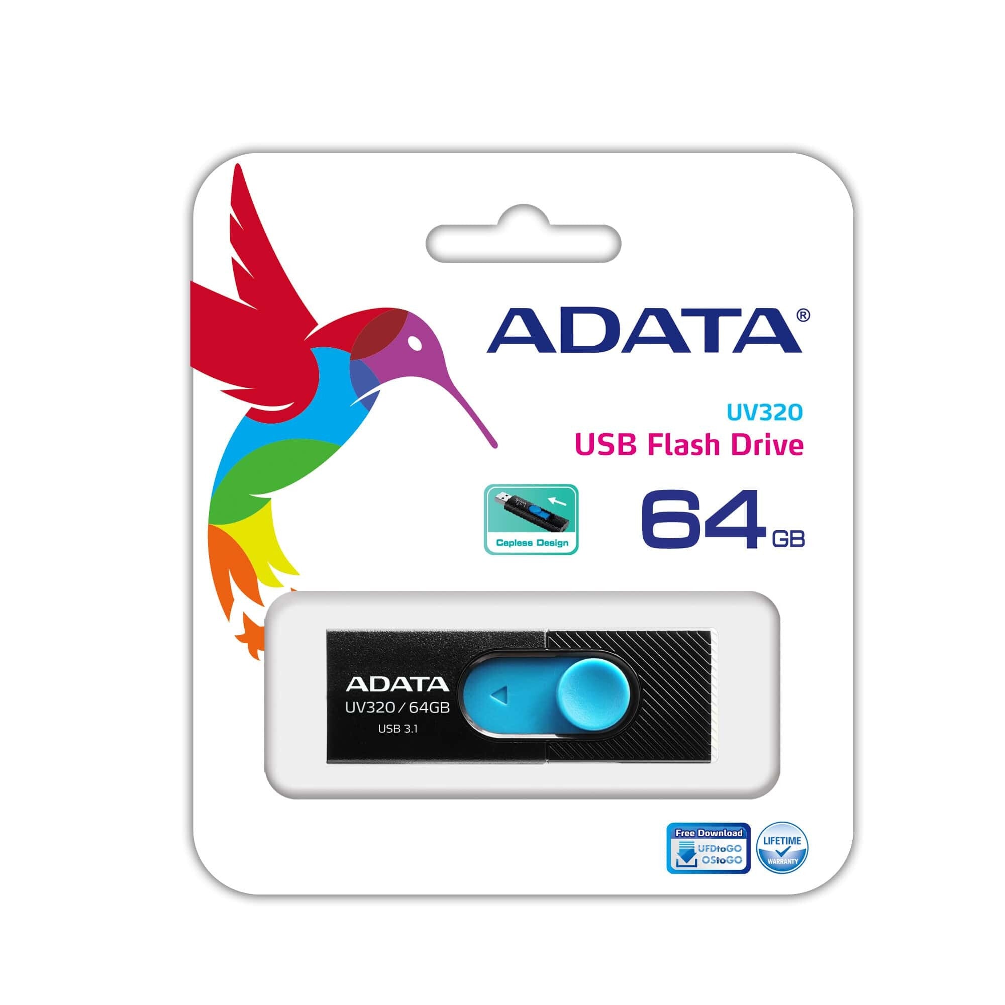 ADATA UV320 unidad flash USB 64 GB USB tipo A 3.2 Gen 1 (3.1 Gen 1) Negro, Azul