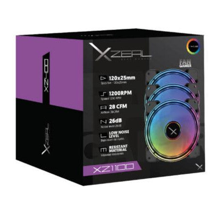 XZEAL XZVE100B sistema de refrigeración de computadora Gabinete de la computadora Ventilador 12 cm Negro 3 pieza(s)