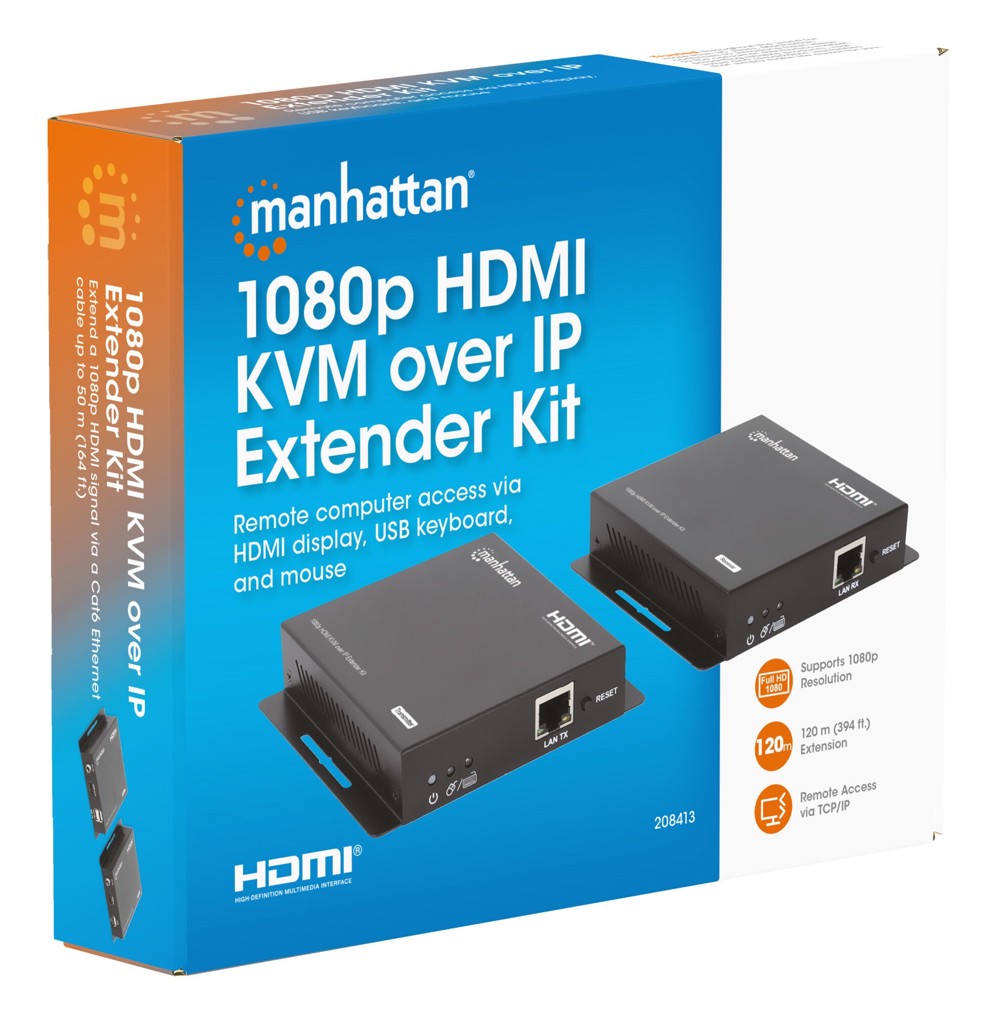 Manhattan 208413 extensor de audio/video Transmisor y receptor AV Negro