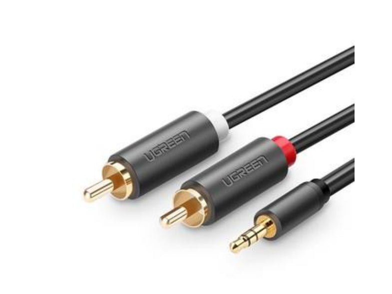Cable Adaptador de 3.5mm Macho a 2 RCA Macho / 3 Metros (9.84 Pies) / Color Gris / Blindaje Múltiple / ABS / Alta Calidad