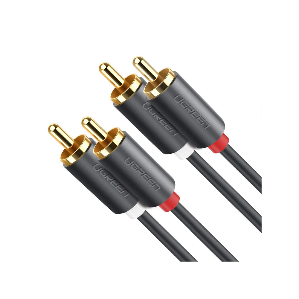 Cable de Audio 2 RCA Macho a 2 RCA Macho / 3 Metros (9.84 Pies) / Color Negro / Alta Calidad / Anillos de Goma para Asegurar un Agarre Firme al Instalar o Quitar el Cable