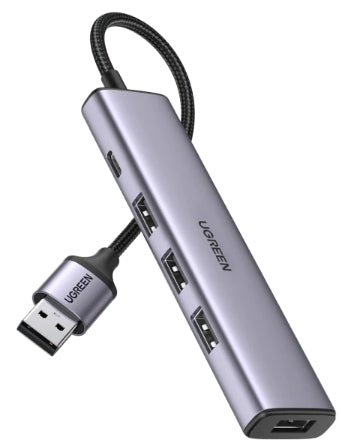 Convertidor USB-A 3.0 a 4 Puertos USB-A 3.0 / 5 Gbps Transferencia / Alimentación por USB-C / Compatibilidad Multiplataforma / Protección Cortocircuito y Sobrecorriente