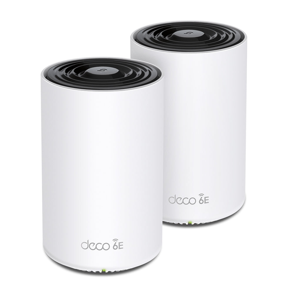 Kit 2 Routers Inalámbricos MESH Interior para Hogar / Doble Banda Wi-Fi 6E AX5400 Mbps / 3 Puerto Gigabit WAN/LAN / 4 Antenas Internas / Administración Mediante la App Deco (iOS, Android) / Protección HomeShield