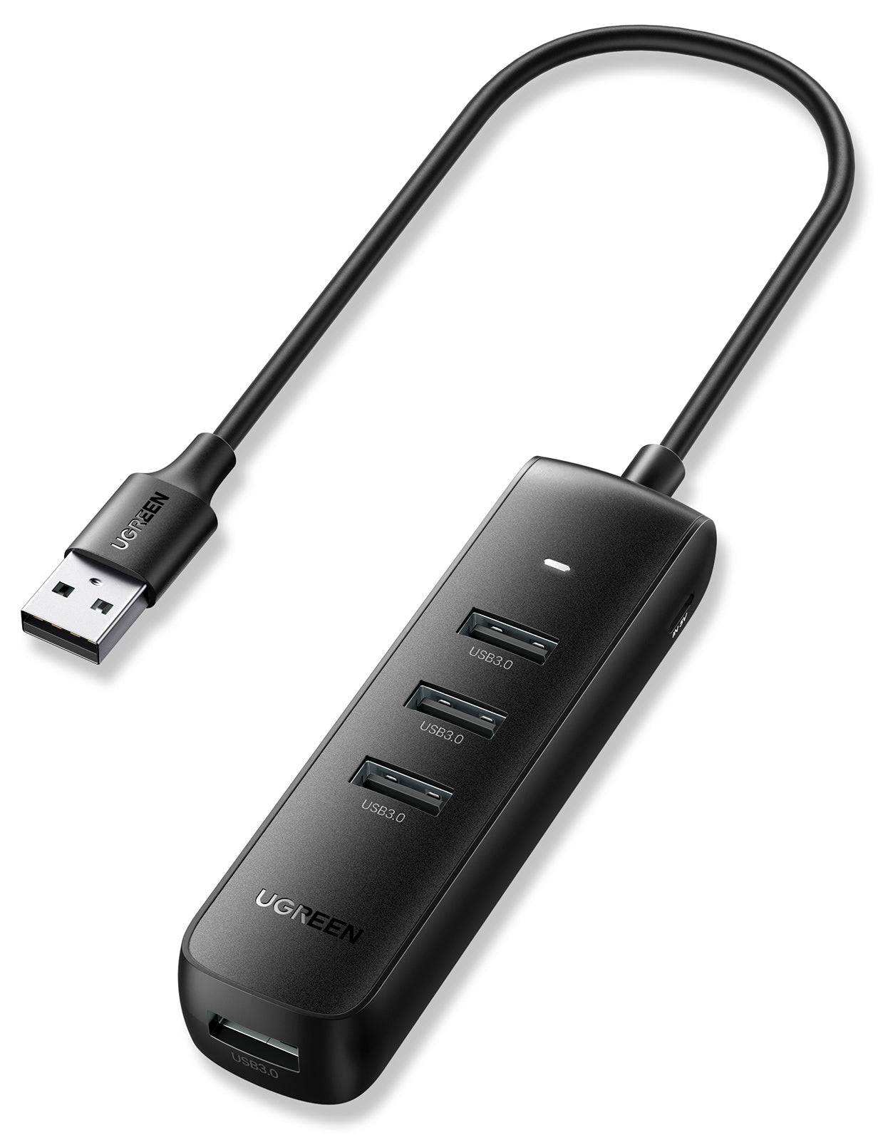 HUB USB-A 3.0 4 en 1 | 4 Puertos USB-A 3.0 (5Gbps) | Cable de 25 cm | Indicador Led | Ideal para Transferencia de Datos | Entrada USB-C para alimentar equipos de mayor consumo como discos duros | Color Negro.
