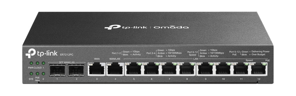 Router Omada VPN / SDN Multi-WAN 1G / Switch con PoE y Controlador  / 2 puerto WAN/LAN SFP 1G / 1 Puerto RJ45 WAN / 1 Puerto WAN/LAN RJ45 / 8 Puertos PoE+ LAN RJ45 /  24,980 Sesiones Concurrentes