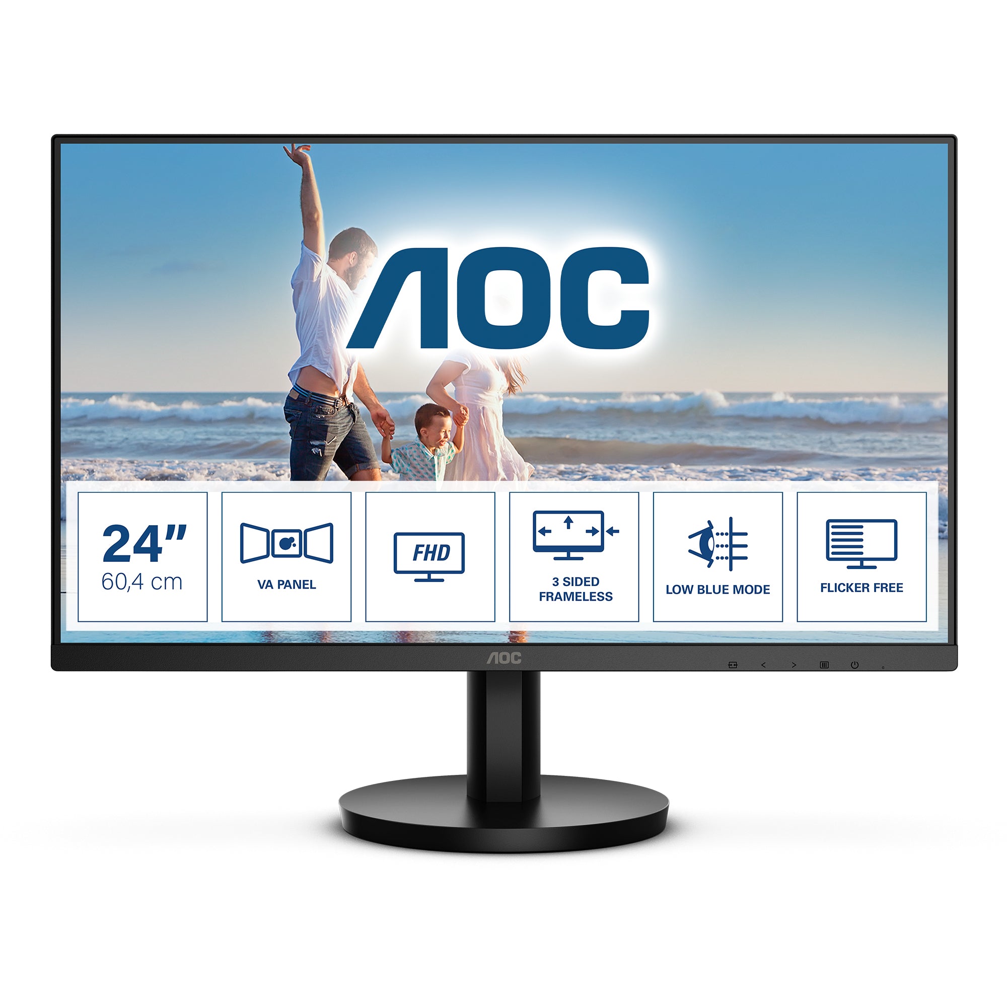 Monitor LED de 23.8" VESA, Resolución 1920 x 1080 Pixeles, Entradas de Video VGA/HDMI. Panel VA LCD Backlight LED. Ultra Delgado
