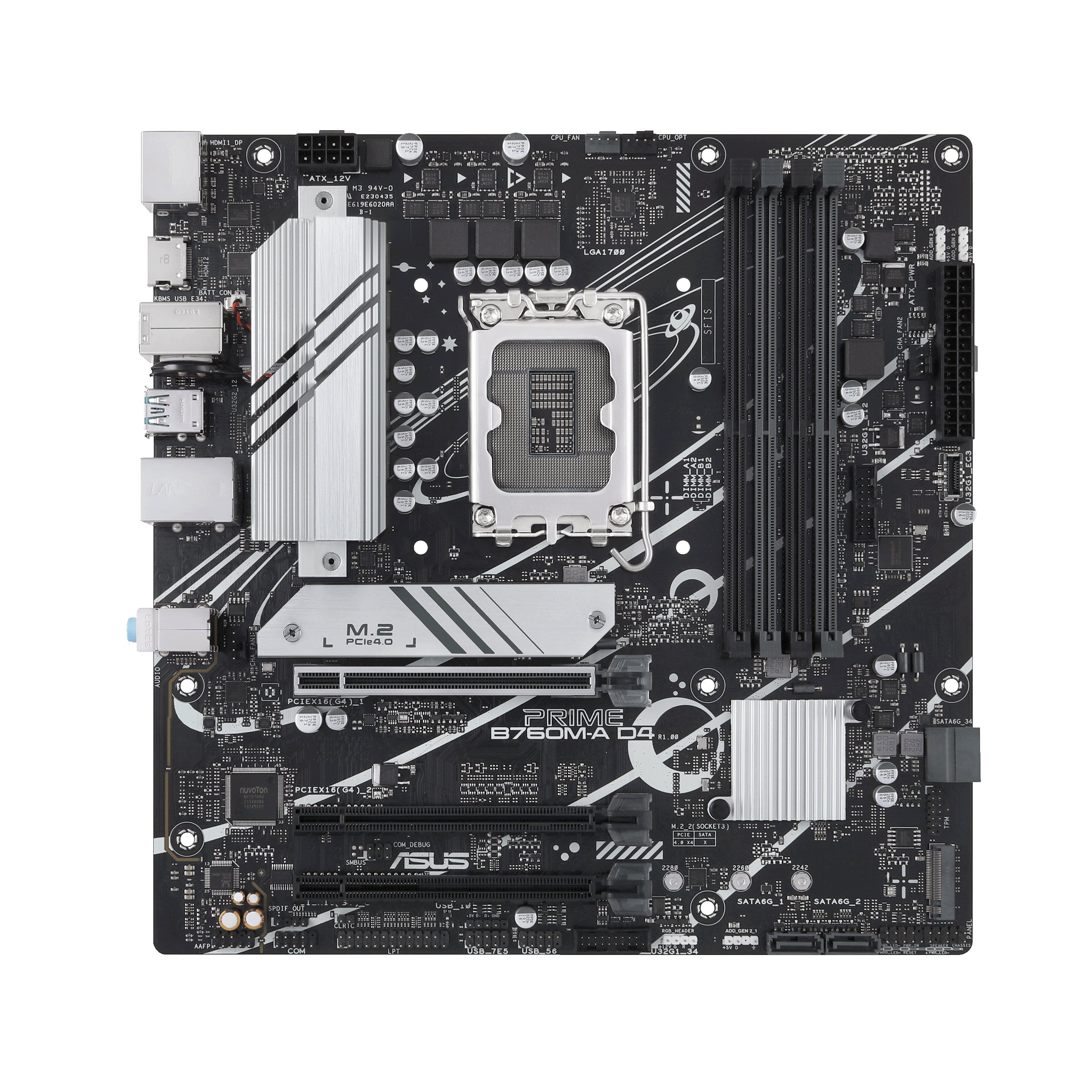 Tarjeta Madre Asus PRIME B760M-A D4 4xDDR4 128GB 5333Mhz M.2 PCIe 4.0 HDMI DP S 1700 12th 13th 14th Gen mATX