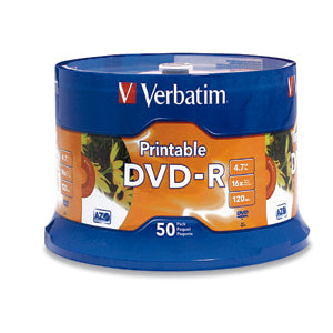 VERBATIM DVD-R 4.7GB 16X White Inkjet Printable Spindle 50