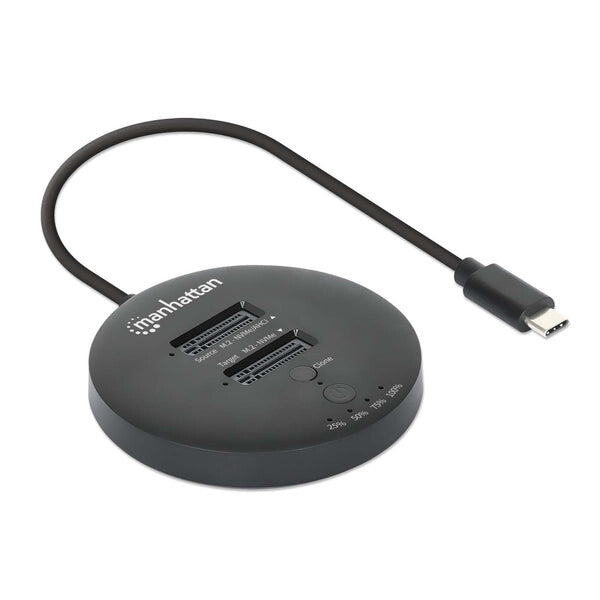Manhattan Estación de acoplamiento y clonación de SSD M.2 NVMe. Base para duplicar o acceder a unidades M.2, con cable integrado USB-C SuperSpeed+ a 10 Gbps (USB 3.2 Gen 2), para unidades SSD 2230/2242/2260/2280/22110 con llave M o llave B+M, negro