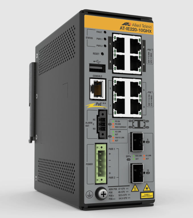8x 10/100/1000T, 2x 1G/10G SFP+, Industrial Ethernet, Layer 2+ Switch, PoE++ (TAA)