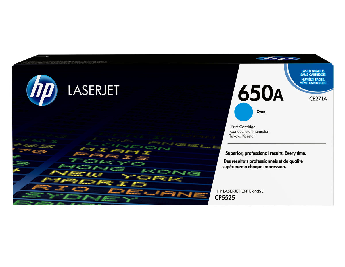 HP Cartucho original de tóner cian 650A LaserJet