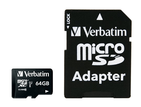 Verbatim MicroSDHC Premium 64GB Class 10 UHS-I V10 U1 Memory Card with Adapter Black