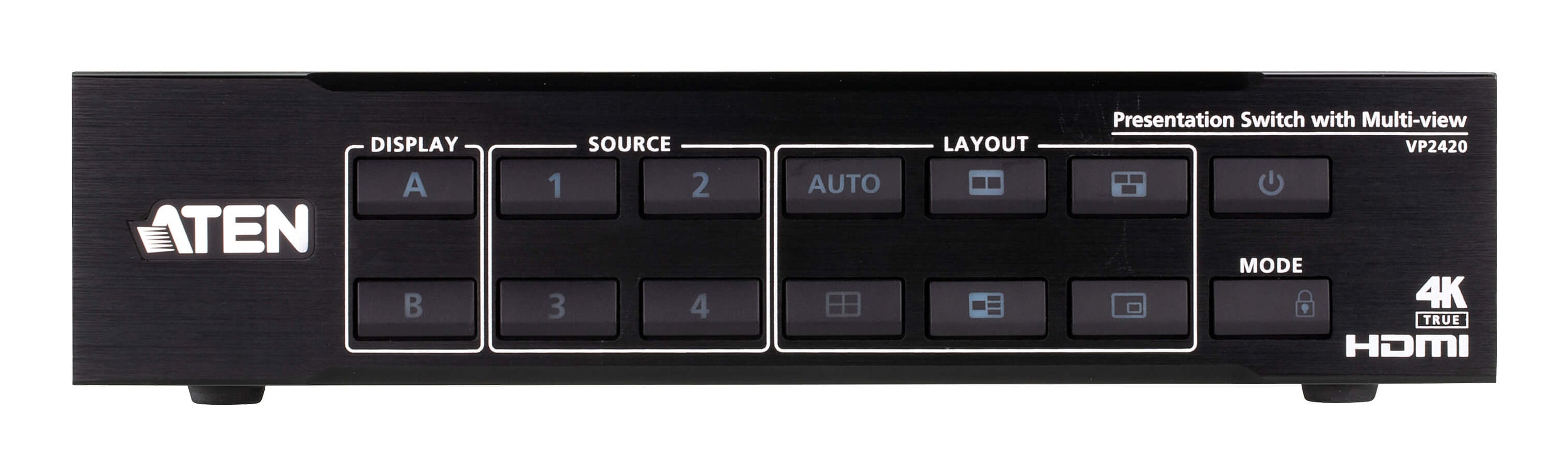 Switch HDMI de Presentación 4x2 True 4K / Multi View / 4 HDMI Entradas / 2 HDMI Salidas / Escalador 4K Integrado / Control RS-232, IR, Telnet, Web GUI / Montaje en Rack / Modo de Espera para Ahorro de Energía