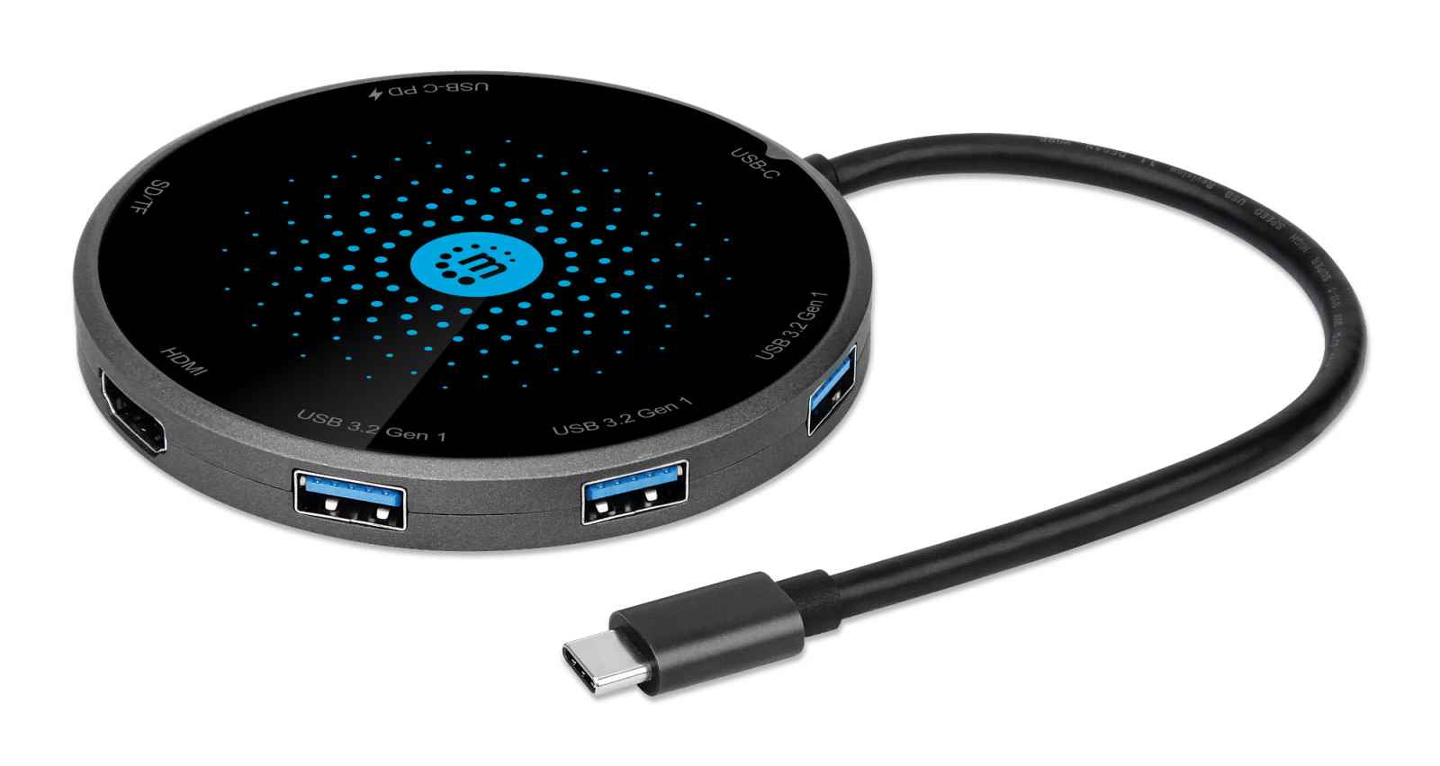 Manhattan USB-C to HDMI USB-C PD 3xUSB-A Card Reader Dock with Wireless Charging Stand