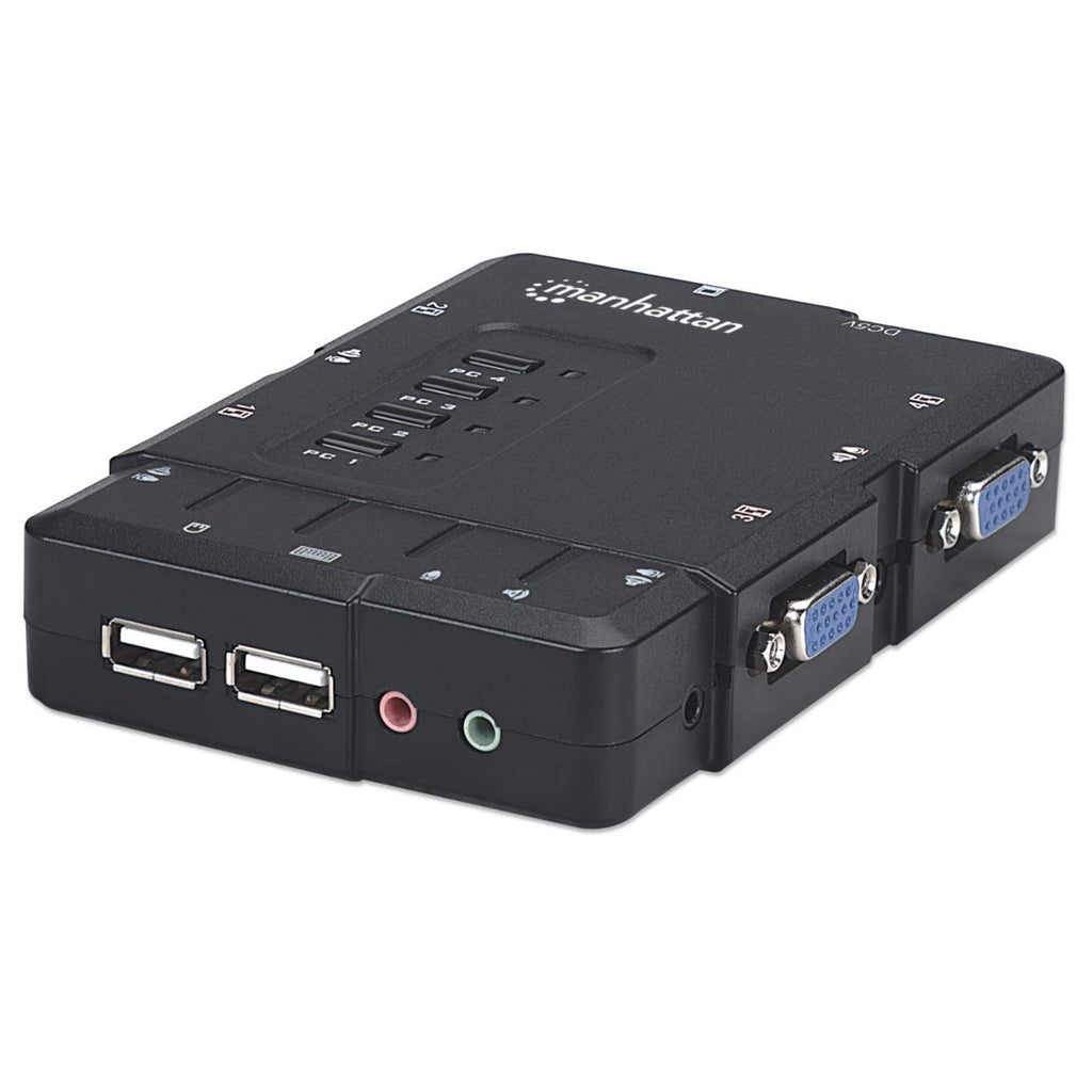 Manhattan Compact 4-Port Desktop KVM Switch USB 4:1 Cables+Audio Black