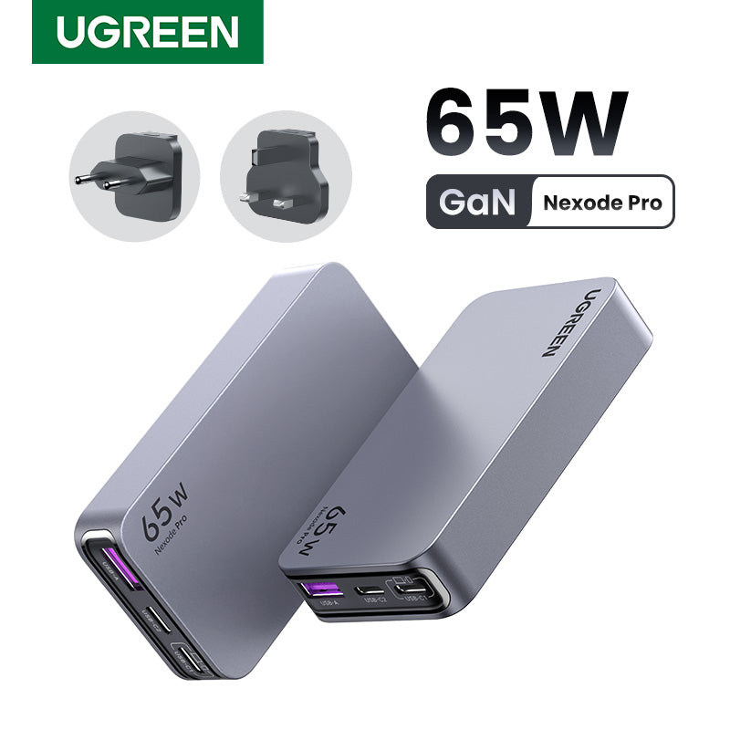 Cargador Rápido GaN 65W UGREEN / 2 Puertos USB-C + 1 Puerto USB-A / Tecnología GaN / Carga Rápida PPS PD 3.0 QC 4.0 / Compatibilidad Universal 100-240V / Diseño Compacto