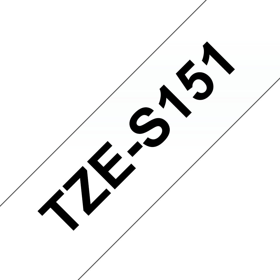 Cinta Brother TZe-S151 Laminada Súper Adhesiva Texto Negro Fondo Transparente 24mmx8m