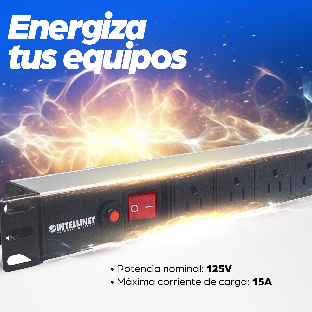 Intellinet Barra multicontacto con 8 salidas para montaje en 1U de rack de 19" - Tipo EU