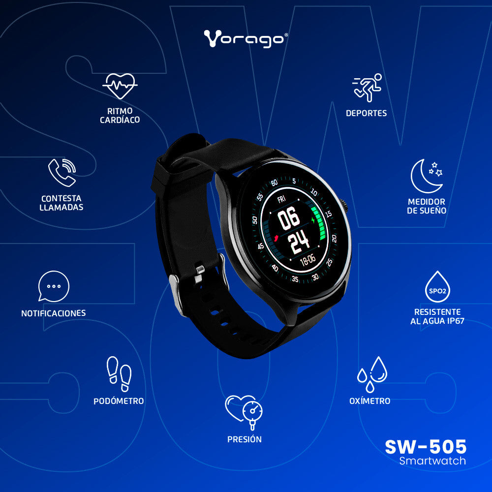 Vorago SW-505 reloj inteligente y deportivo AMOLED 36 mm Digital 466 x 466 Pixeles Pantalla táctil Negro