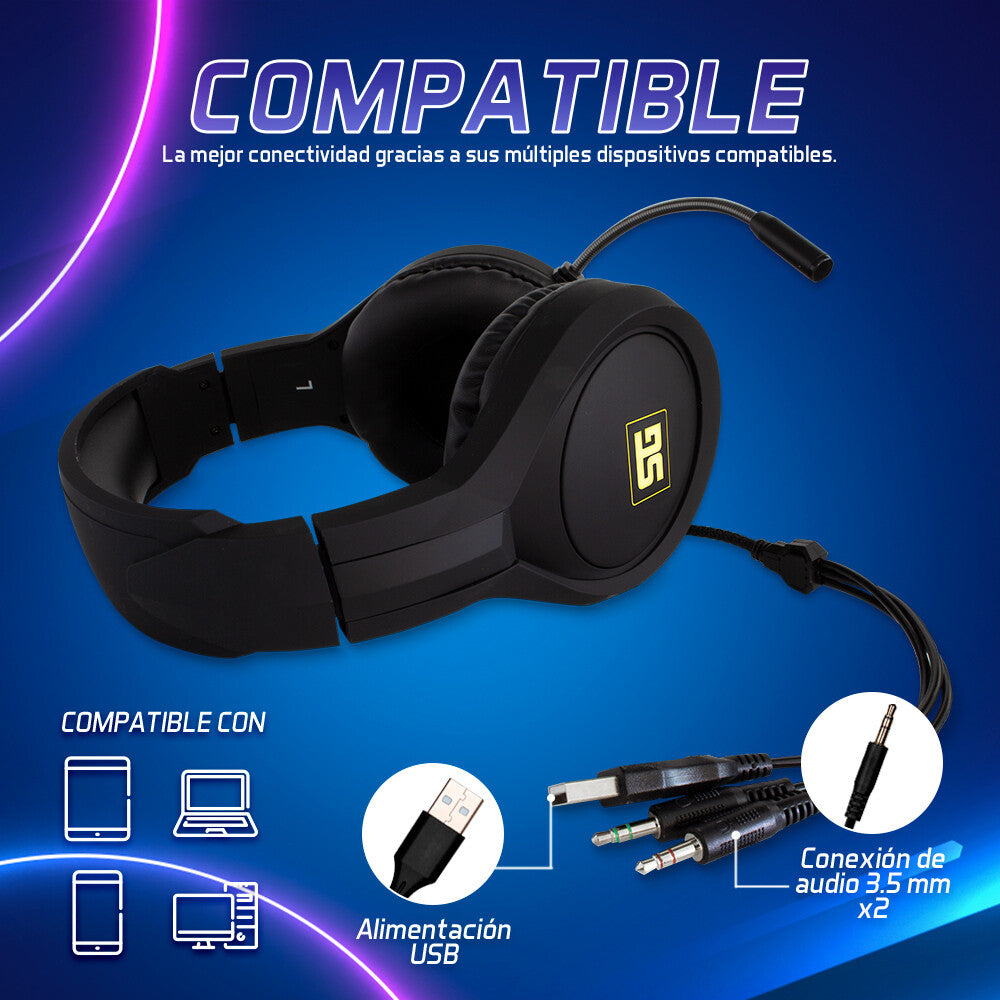 Vorago HS-501 audífono y auriculare Auriculares Alámbrico Diadema Juego Negro