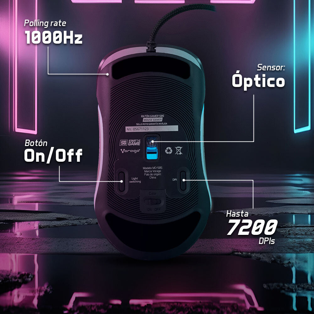 Vorago MO-505 ratón Juego Diestro USB tipo A Óptico 7200 DPI
