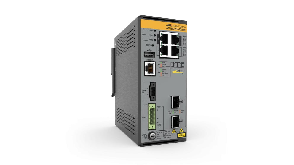 Switch Industrial L2+, Puertos 4x 10/100/1000T con PoE++, 2x 1G/10G SFP+, PoE++ (TAA)