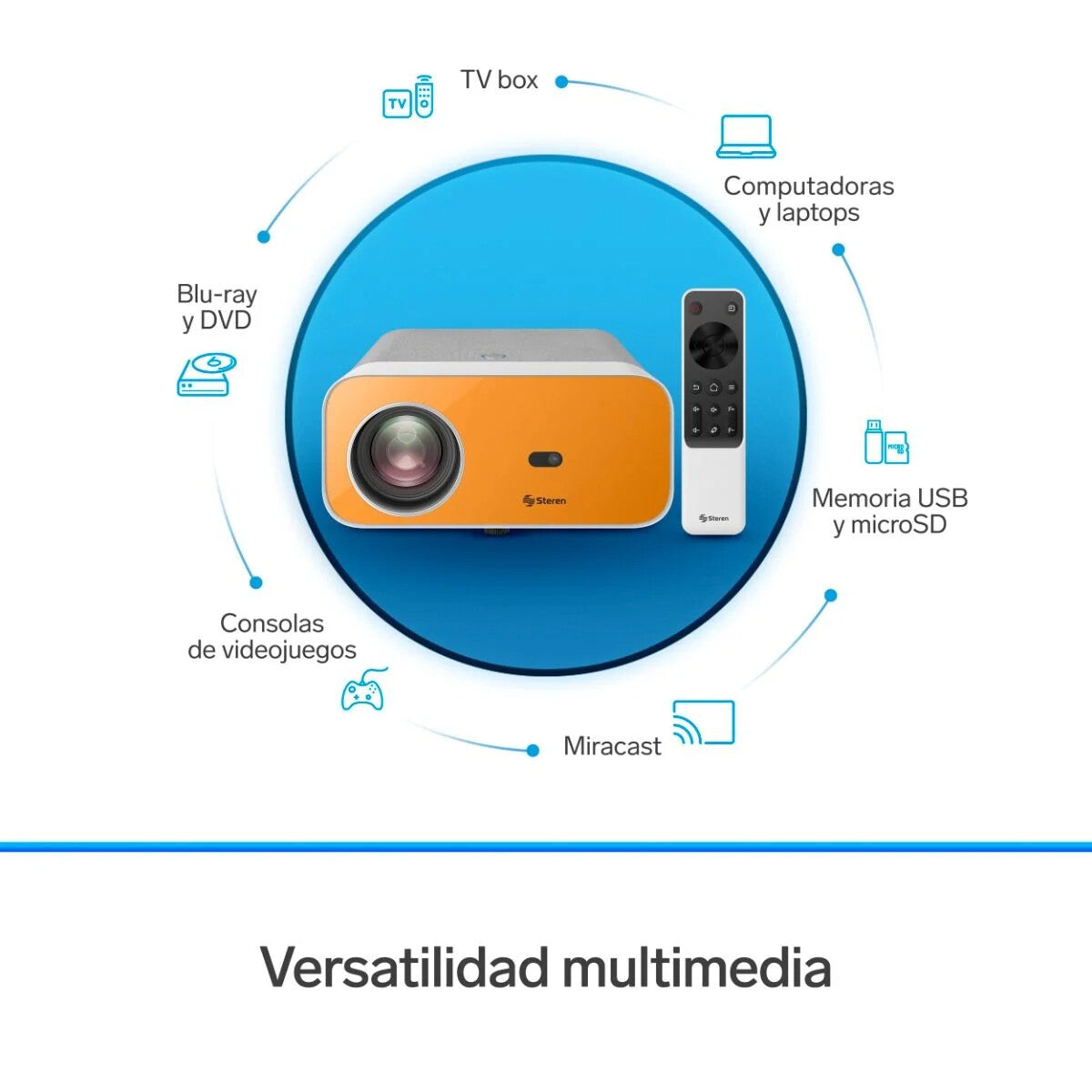 Steren PRO-4000 video proyector Proyector de alcance estándar 300 lúmenes ANSI 1080p (1920x1080) Gris, Naranja, Blanco