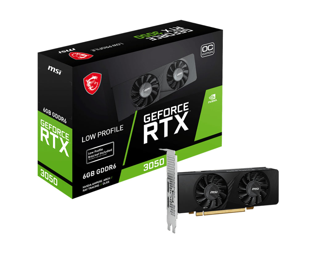 TARJETA DE VIDEO MSI NVIDIA GEFORCE RTX 3050 LP 6G OC PCIE 4 X 8/6GB/GDDR6/ESTANDAR/2HDMI/1XDP/DL-DVI-D X 1GAMA MEDIA /GAMER