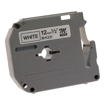 Cinta Brother M231 No Laminada Negro sobre Blanco 12mmx8m Compatibilidad PT85