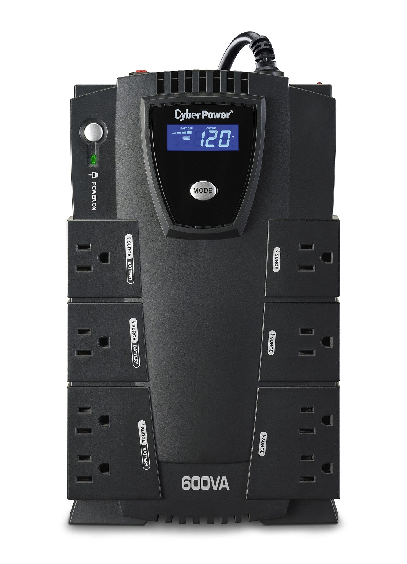 UPS de 600 VA/340 W, Topología Standby, Entrada 120 Vca NEMA 5-15P, Tipo Gabinete Compacto, Con 8 Tomas NEMA 5-15R