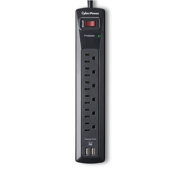 Multicontacto Con Supresor de Picos, Voltaje de Entrada 125 Vca NEMA 5-15P, Con 6 Salidas NEMA 5-15R, 2 Puertos de Carga USB, 1200 Joules