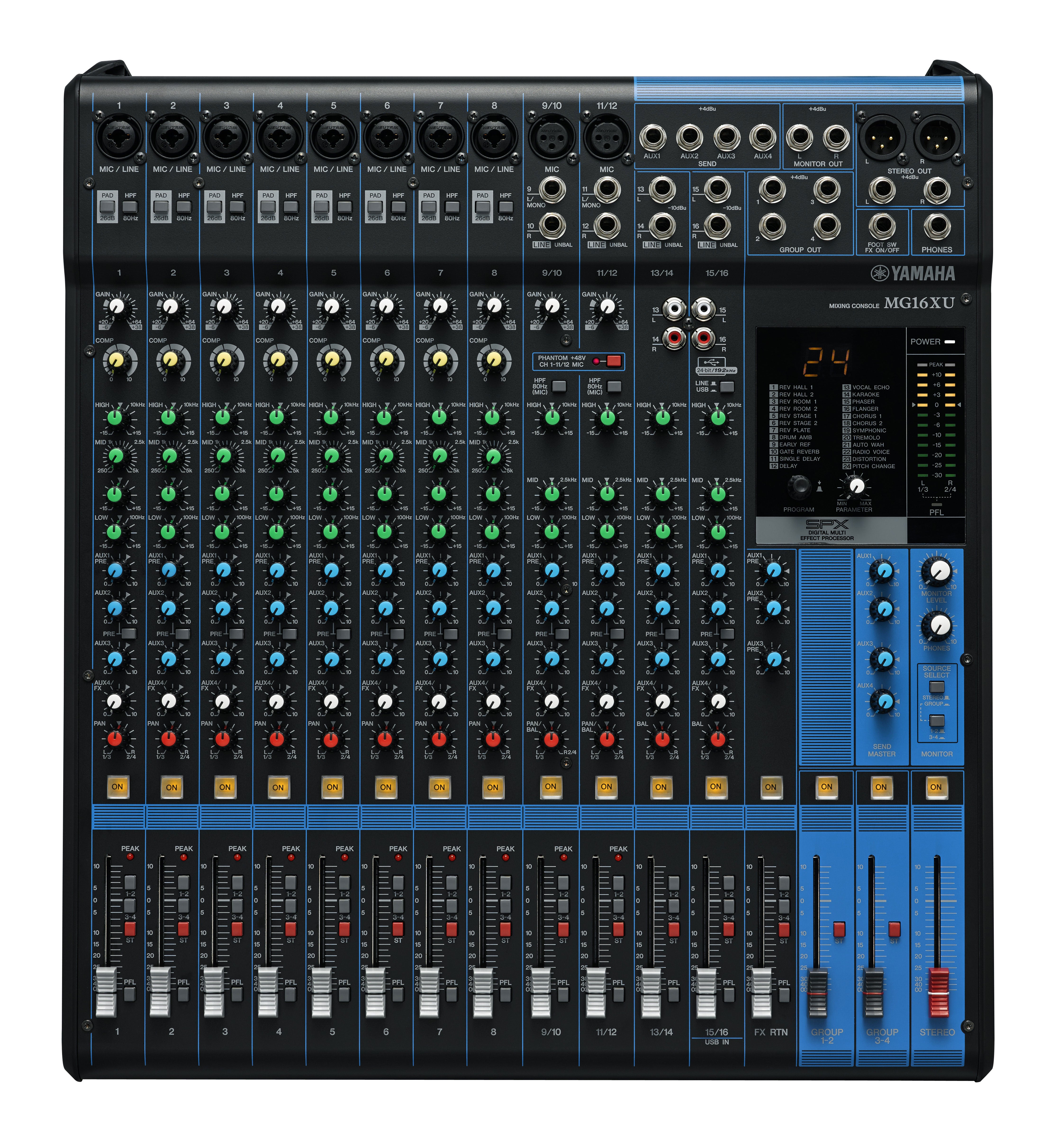 Mezcladora de Audio | 16 Canales | 10 Entradas de Micrófono | Entradas de Línea | Efectos | Interfaz USB