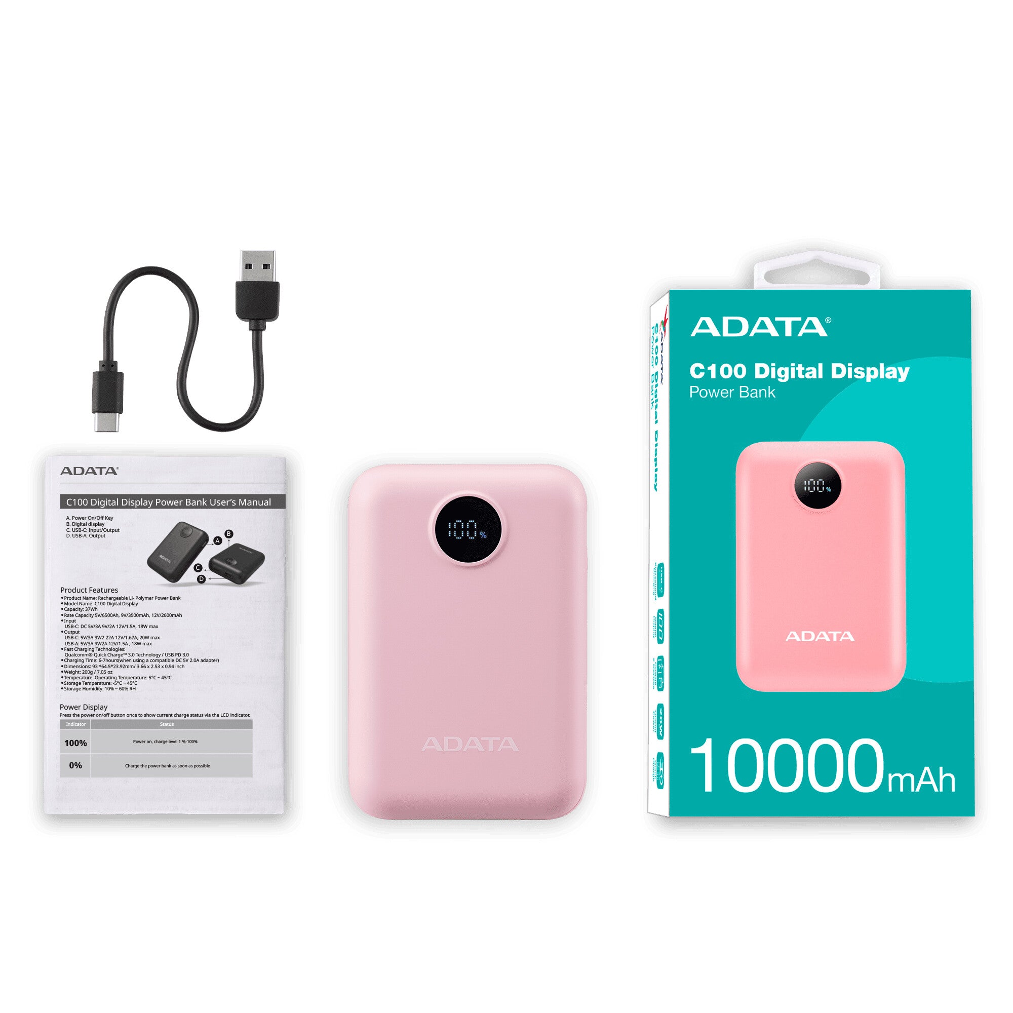 ADATA C100 Polímero de litio 10000 mAh Rosa