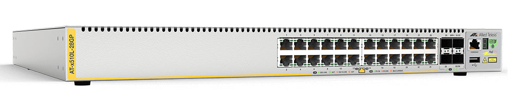 Switch PoE+ Capa 3, 24 puertos 10/100/1000 Mbps + 4 puertos SFP+ 10 G, 185 W, fuente de alimentación simple