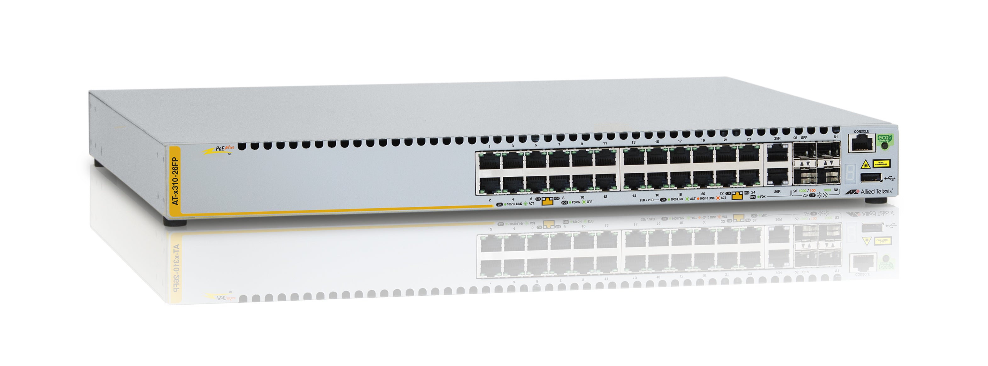 Switch de Acceso PoE+ Stackeable Capa 3, 24 Puertos 10/100 Mbps + 2 SFP/RJ45 Combo + 2 Puertos Stacking, 370 W