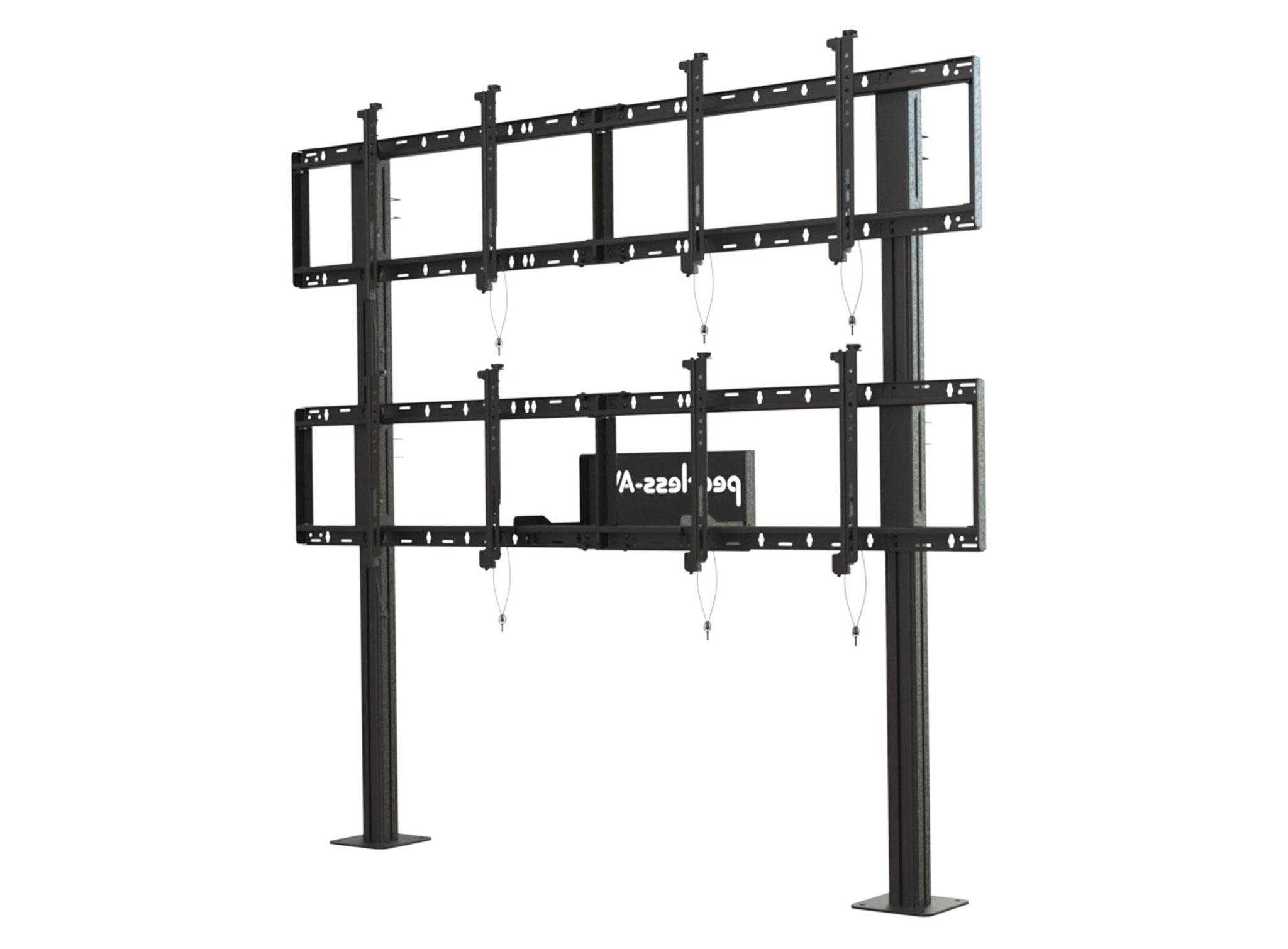 Soporte Modular para Video Wall Pedestal 2x2 / Ajuste Micro Sin Herramientas / 8 Puntos de Alineación / Capacidad 500 lb / VESA 200x200 a 600x400 mm / Estructura Aluminio / Gestión Cableado Integrada / Almacenamiento Multimedia