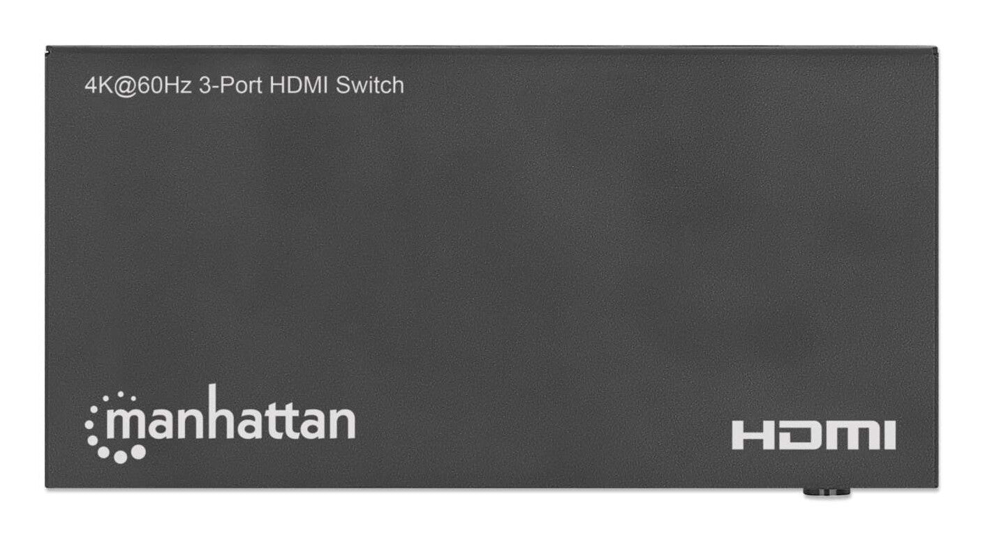 Manhattan Alterna entre tres entradas HDMI en una salida HDMI (3x1), 4K60Hz, 18G, conmutación automática y manual, mando a distancia por infrarrojos, negro