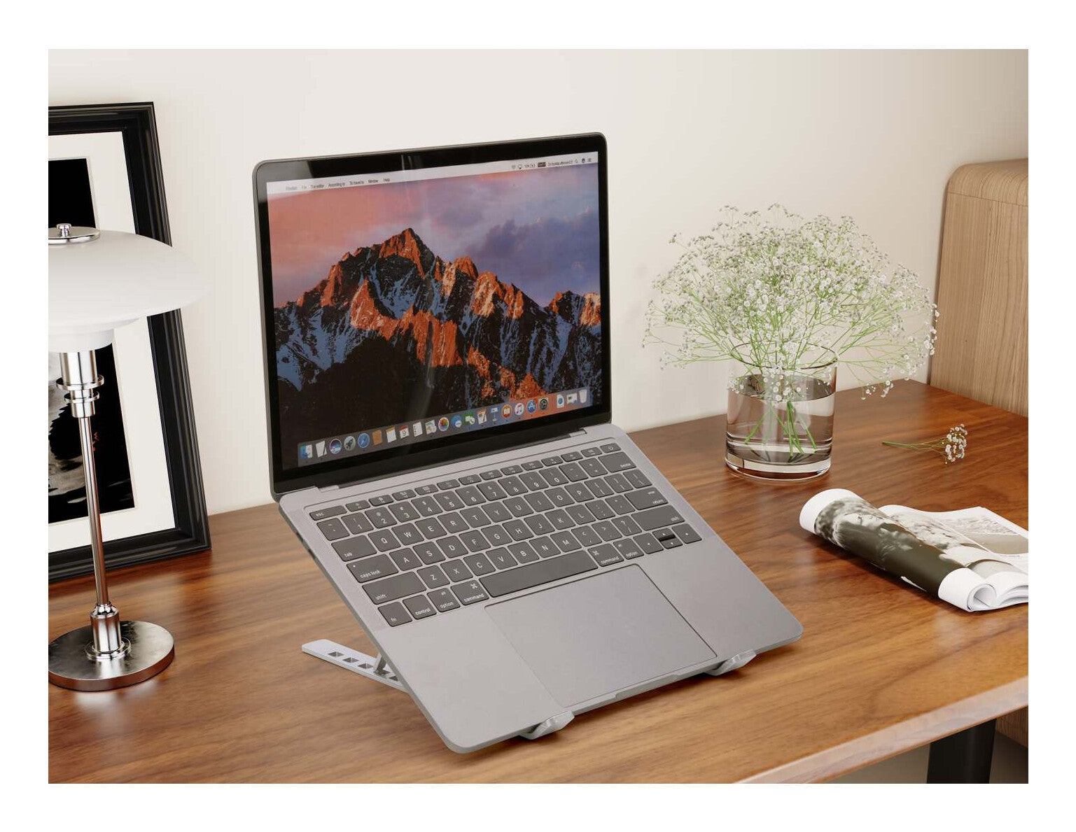 Manhattan Soporte ergonómico, plegable en siete posiciones, para laptops y otros dispositivos de hasta 15.6" y 5 kg (11 lbs.), ligero, aluminio de alta calidad, ventilado, color plateado